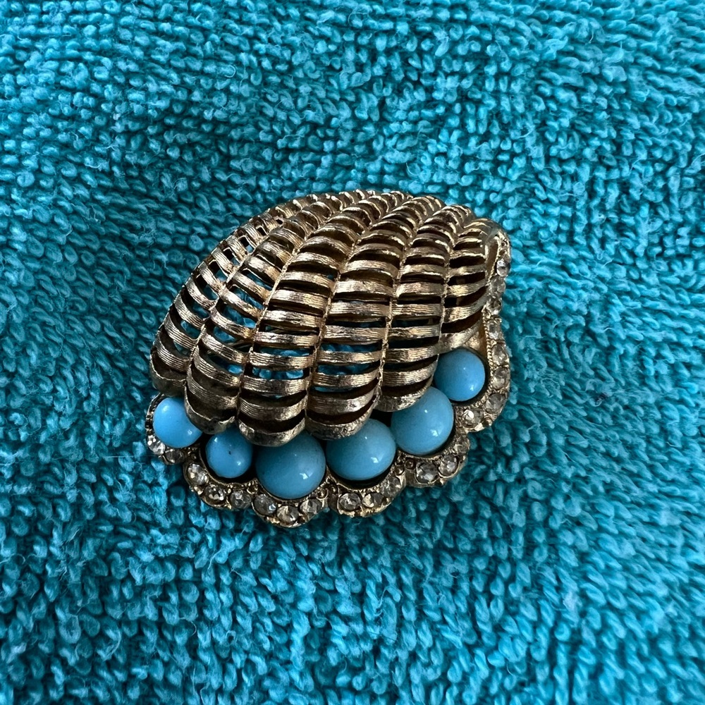 Albert Weiss Silver and Blue Fan Brooch